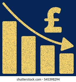 Pound Recession Bar Chart grainy textured icon for overlay watermark stamps. Flat symbol with dirty texture. Dotted vector yellow ink rubber seal stamp with grunge design on a blue background.