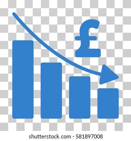 Pound Recession Bar Chart vector pictograph. Illustration style is a flat iconic cobalt symbol on a transparent background.