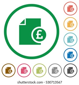 Pound report flat color icons in round outlines
