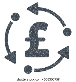 Pound Rotation grainy textured icon for overlay watermark stamps. Flat symbol with unclean texture. Dotted vector smooth blue ink rubber seal stamp with grunge design on a white background.