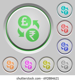 Pound Rupee money exchange color icons on sunk push buttons