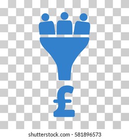 Pound Sales Funnel vector pictogram. Illustration style is a flat iconic cobalt symbol on a transparent background.