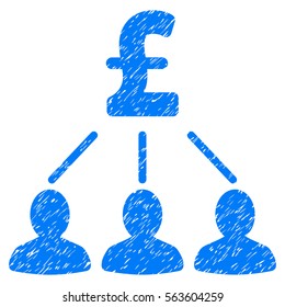 Pound Shareholders grainy textured icon for overlay watermark stamps. Flat symbol with unclean texture. Dotted vector blue ink rubber seal stamp with grunge design on a white background.