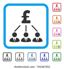 Pound Shareholders icon. Flat grey iconic symbol in a light blue rounded squared frame. Black, gray, green, blue, red, orange color variants of Pound Shareholders vector.