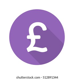 Pound sign. Flat design long shadow icon. Great Britain national currency sign. Vector silhouette symbol