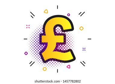 Pound sign icon. Halftone dots pattern. GBP currency symbol. Money label. Classic flat pound icon. Vector