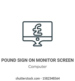Pound sign on monitor screen outline vector icon. Thin line black pound sign on monitor screen icon, flat vector simple element illustration from editable computer concept isolated on white background