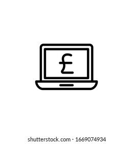 Pound sign on monitor screen vector icon in linear, outline icon isolated on white background