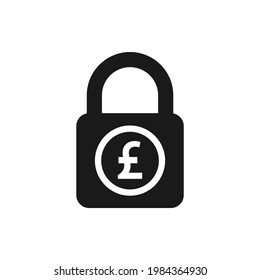 Pound sign with a padlock. Money security and protection icon flat style isolated on white background. Vector illustration