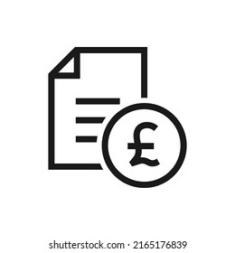 Pound sign and paper. Financial agreement, tax form, payment receipt icon line style isolated on white background. Vector illustration