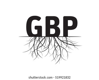 Pound Sign and Roots. Black Vector Illustration.