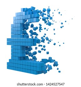 pound sign shaped data block. version with blue cubes. 3d pixel style vector illustration. suitable for blockchain, technology, computer and abstract themes.