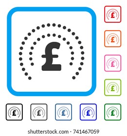 Pound Sphere Shield icon. Flat grey pictogram symbol inside a light blue rounded frame. Black, gray, green, blue, red, orange color versions of Pound Sphere Shield vector.