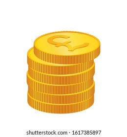 Pound Sterling. 3D isometric Physical coins. Currency. Golden coins with Pound Sterling symbol isolated on white background. 