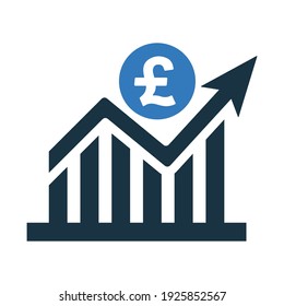 Pound sterling bar chart icon. Vector graphics.
