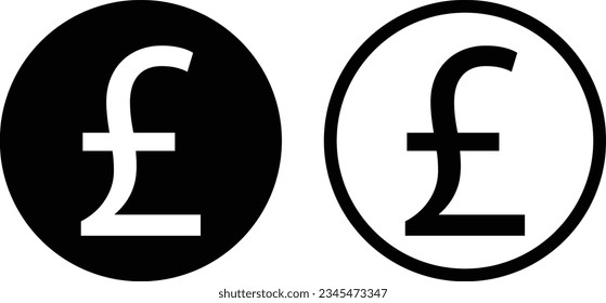Pound sterling circle icon set vector in two styles . English pound icon  