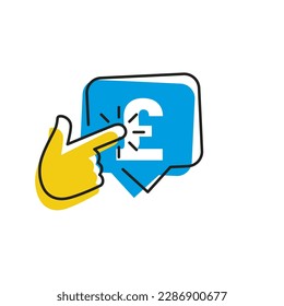 Pfund Sterling klicken Sie auf das Zahlungssymbol. Button, ui, web. Klicken Sie auf "Bezahlen". Hand-Click-Fingerzeig-Symbol