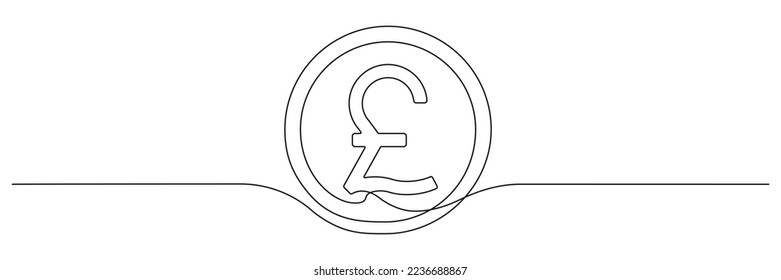 Moneda de la libra esterlina continua en una línea. Símbolo lineal del dinero británico. Vector aislado en blanco.