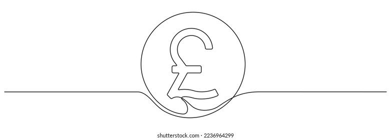 Moneda de la libra esterlina continua en una línea. Símbolo lineal del dinero británico. Vector aislado en blanco.