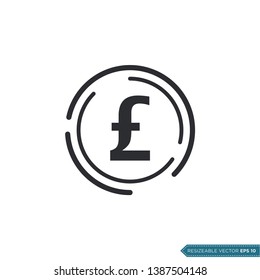 Pound Sterling Coin Icon Vector Template Flat Design