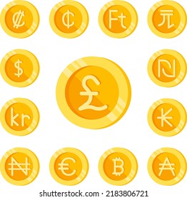 Pound sterling, coin, money color icon in a collection with other items