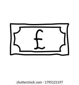 Pound sterling coin money logo icon sign emblem symbol Hand drawn Modern doodle cartoon design style Fashion print clothes apparel greeting invitation card economical banner badge poster flyer website