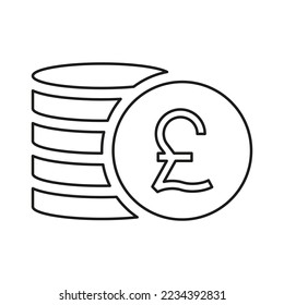 Pound sterling coins stack line icon. British money linear symbol. Business payment concept. Vector isolated on white.	