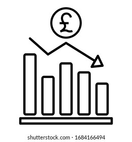 Pound sterling currency fluctuation up chart icon in flat style design. Vector illustration.