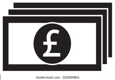 Pound Or Pound Sterling Currency Icon Or Logo Vector On A Bank Note Or Bill. Symbol For United Kingdom Or Great Britain And England Banking Or British And English Finances.