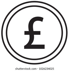 Pound or Pound Sterling currency icon or logo vector over a coin. Symbol for United Kingdom or Great Britain and England bank, banking or British and English finances.