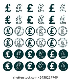 pound sterling currency icon set, solid and outline design, simple to use for business needs and to complement presentations. vector eps 10.