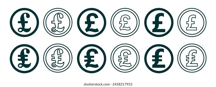 pound sterling currency icon set, solid and outline design, simple to use for business needs and to complement presentations. vector eps 10.