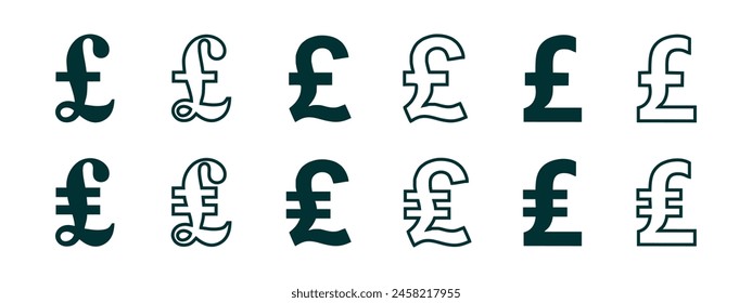 pound sterling currency icon set, solid and outline design, simple to use for business needs and to complement presentations. vector eps 10.