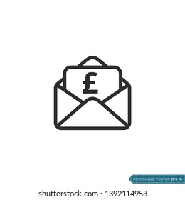 Pound Sterling Envelope and Money Sign Icon Vector Template Flat Design