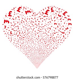 Pound Sterling fireworks with heart shape. Vector illustration style is flat red iconic symbols on a white background. Object salute created from random symbols.