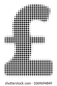 Pound Sterling halftone vector pictogram. Illustration style is dotted iconic Pound Sterling icon symbol on a white background. Halftone matrix is circle spots.