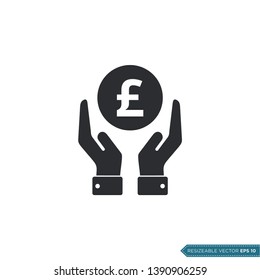 Pound Sterling Hand Holding Money Icon Vector Template Flat Design