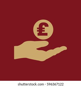 Pound sterling in hand icon. Wealth, money, investments, savings symbol. Flat design. Stock - Vector illustration