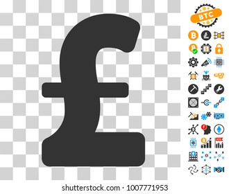 Pound Sterling icon with bonus bitcoin mining and blockchain images. Vector illustration style is flat iconic symbols. Designed for crypto-currency apps.