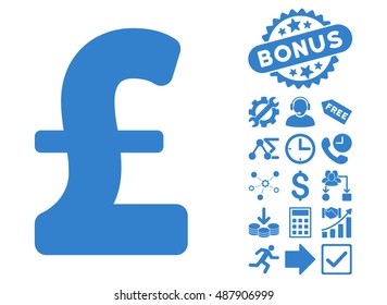 Pound Sterling icon with bonus icon set. Vector illustration style is flat iconic symbols, cobalt color, white background.