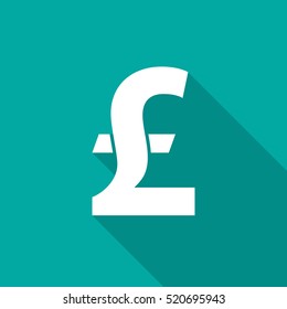 Pound sterling icon with long shadow. Flat design style. Pound sterling simple silhouette. Modern flat icon in stylish colors. Web site page and mobile app design vector element.
