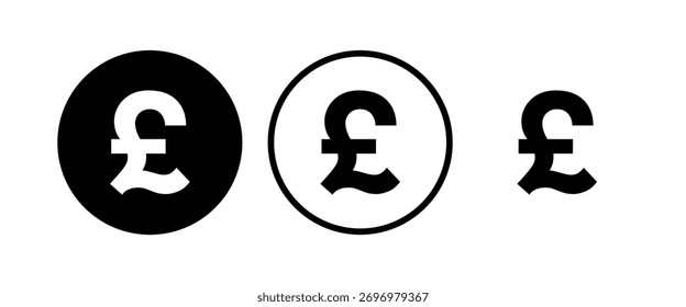 Pound sterling icon set in black and white circular styles for finance and UI design