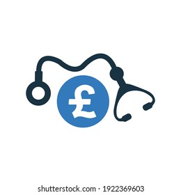 Pound sterling, medical business icon. Glyph vector isolated on a white background.