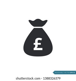 Pound Sterling Money Bag Icon Vector Template Flat Design