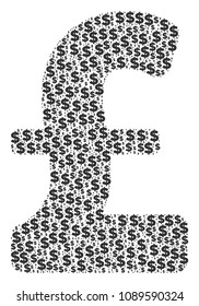Pound Sterling mosaic of dollar symbols and circle points. Vector dollar currency signs are grouped into Pound Sterling composition.