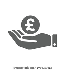 Pound sterling, price, hand money icon. Simple gray vector graphics.