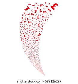 Pound Sterling random fireworks stream. Vector illustration style is flat red iconic symbols on a white background. Object fountain combined from scattered pictograms.