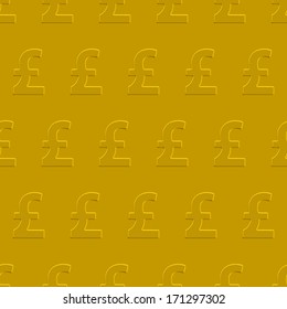 Pound sterling seamless pattern on a gold plate. Pattern and background are located on different layers