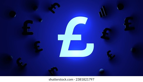 Pound sterling sign neon light dark banner. Vector illustration