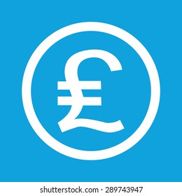 Pound sterling symbol in circle, isolated on blue